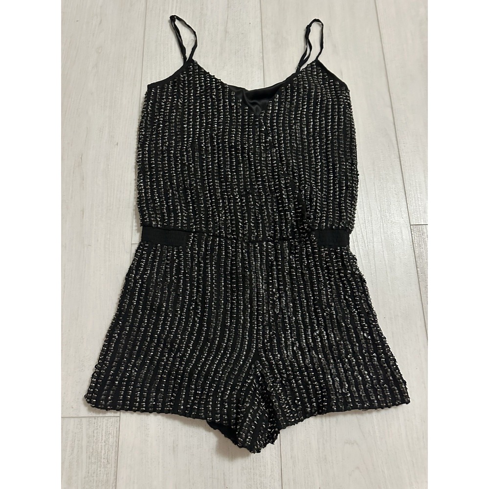 NWT Parker Sequined and Beaded Silk Romper / Jumpsuit Sz XS Black Metal -โ $396